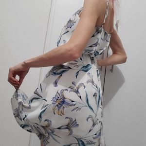 White pattern square neck line dress